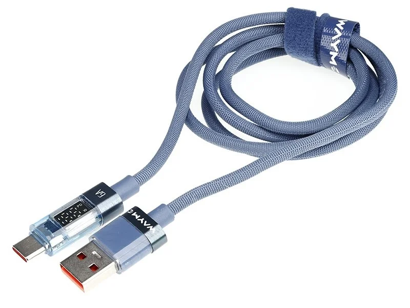 WAYME Kabel do ładowania i synchronizacji w oplocie z mikrofibry 100 cm USB > USB-C max 66W z wyświetlaczem niebieski — ujęcie 4