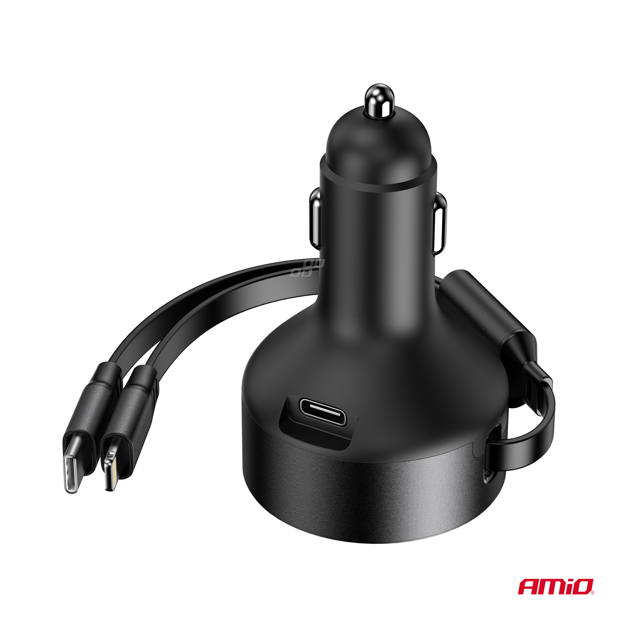 Ładowarka samochodowa ze zwijanym kablem typ C + lightning iPhone + USB-C 12 V 24 V 60 W — ujęcie 5