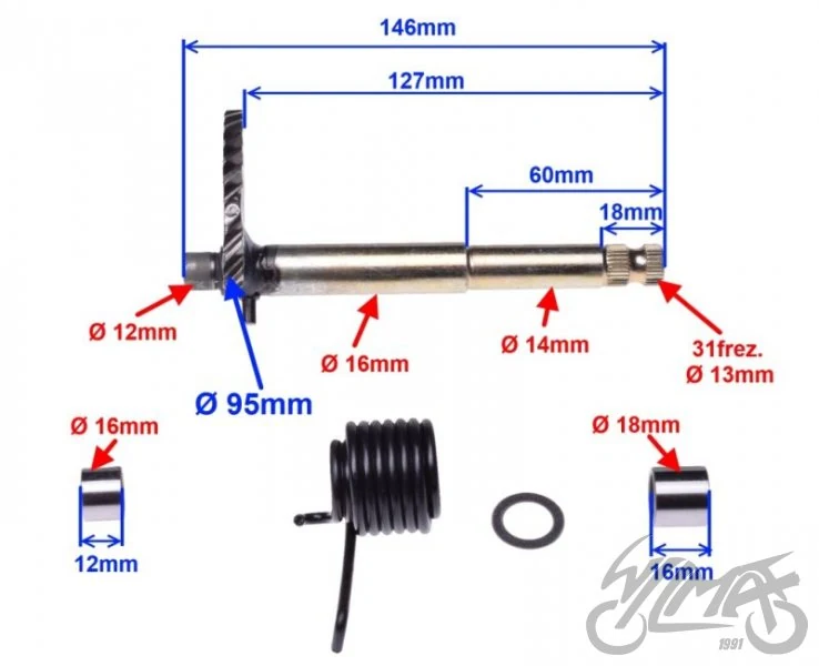 Wałek rozrusznika GY6 125cc 146 mm — ujęcie 2