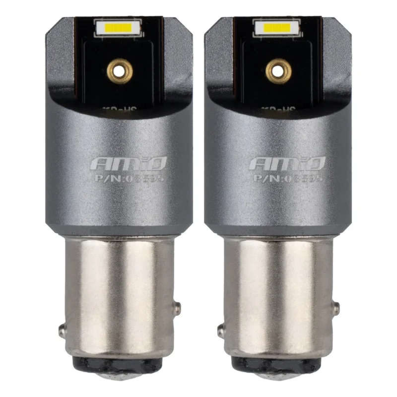Żarówka P21/5W 12V/24V 2xLED SMD1860 CANBUS biała AMIO (2szt.) — ujęcie 2