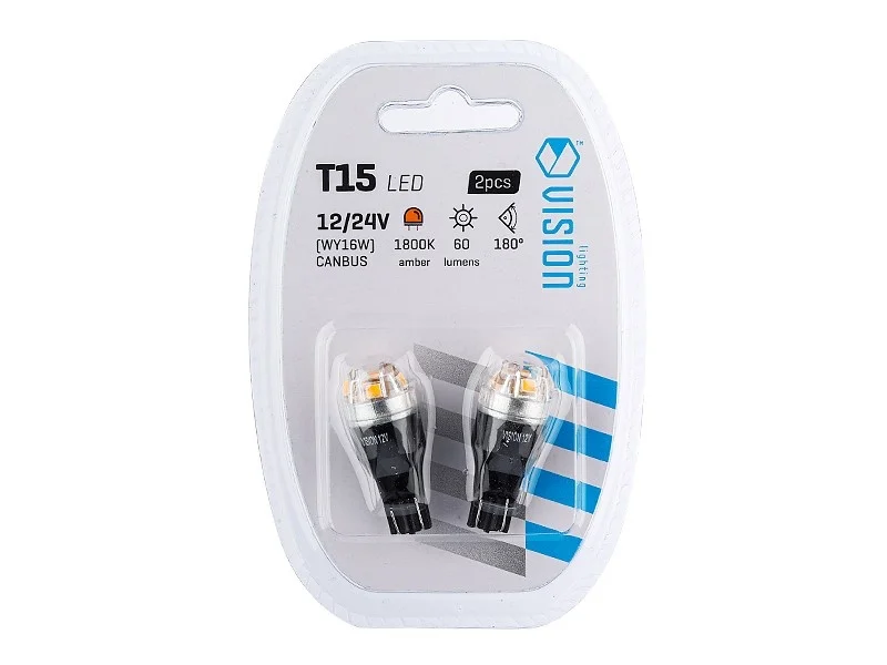 Żarówka WY16W T15 12V/24V 5xLED SMD2835 LUMILEDS CANBUS NONPOLAR pomarańczowa VISION (2szt.) — ujęcie 3