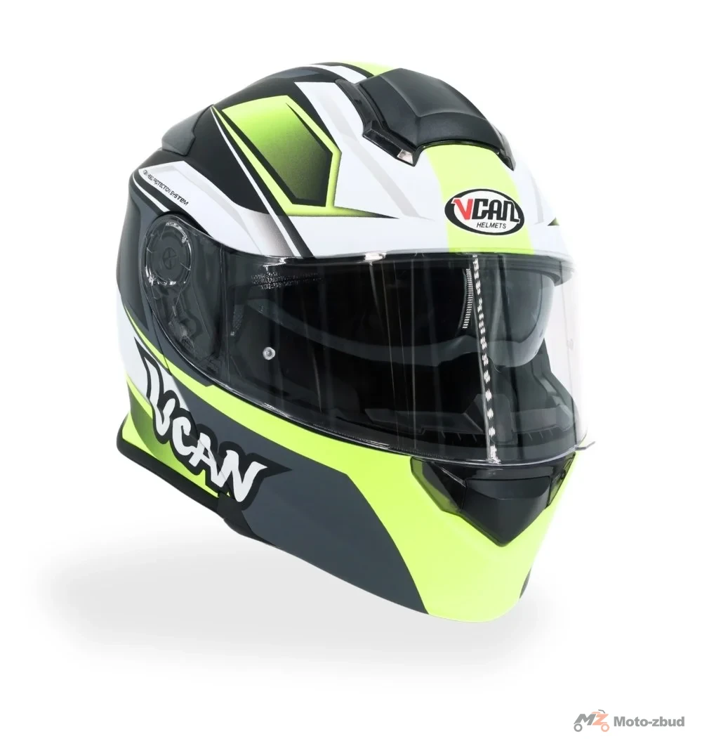 Kask VCAN model H271 asteroid galaxy fluo z podnoszoną szczęką i blendą czarno-biało-zielono matowy XL