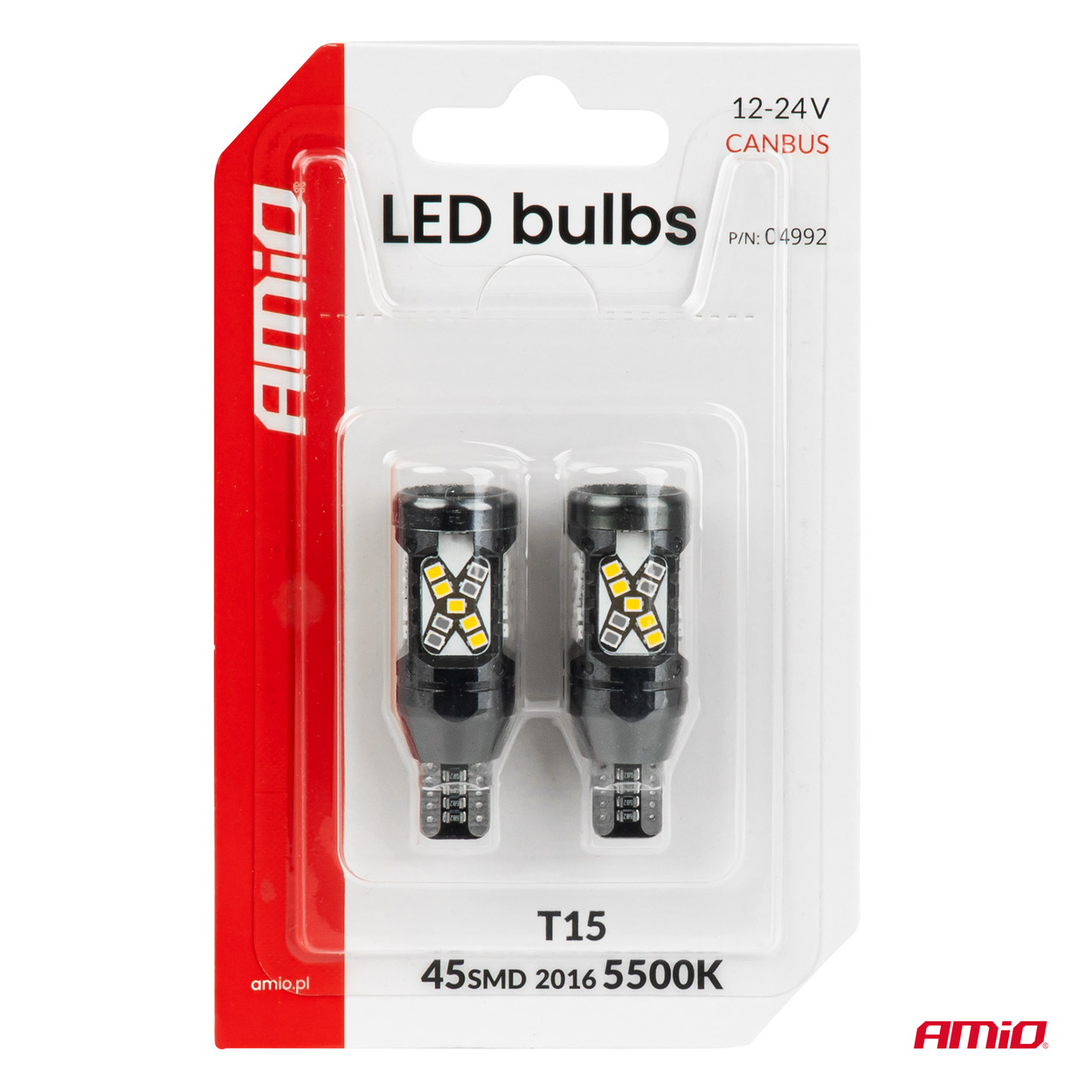 Żarówki LED CANBUS W16W T15 2016 45SMD białe 12 V 24 V — ujęcie 4