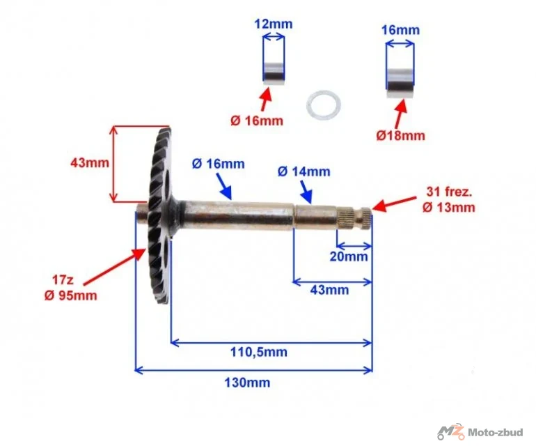 Wałek rozrusznika krótki 125 GY6 4T — Kinroad XT125T-8 Wind Hunter / Longjia LJ150-QT4 — ujęcie 2