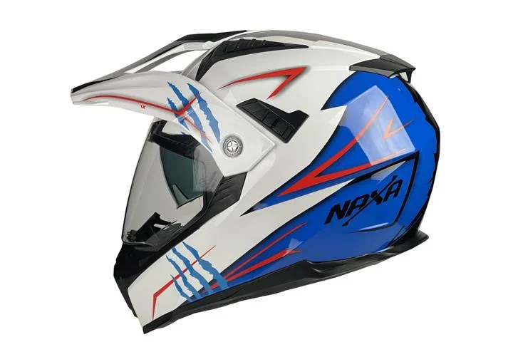 Kask crossowy Naxa CO3 biało niebieski M szybka, blenda — ujęcie 2