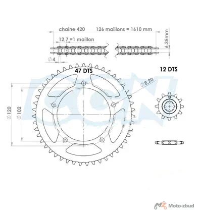Zestaw napędu Teknix 12 / 47Z Aprilia RS50 / tuono 99-05 — ujęcie 2