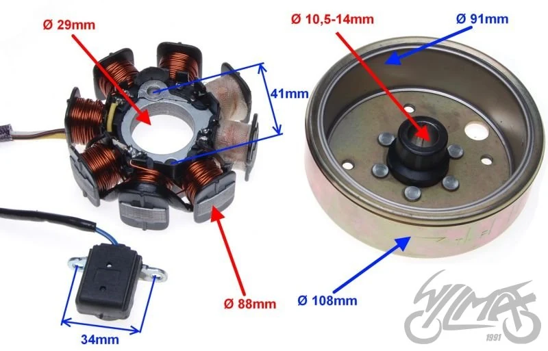 Stator zapłonu + koło magnesowe 4T — Kinroad XT50QT-2 Delfin / Longjia LJ50QT-E Caper — ujęcie 2