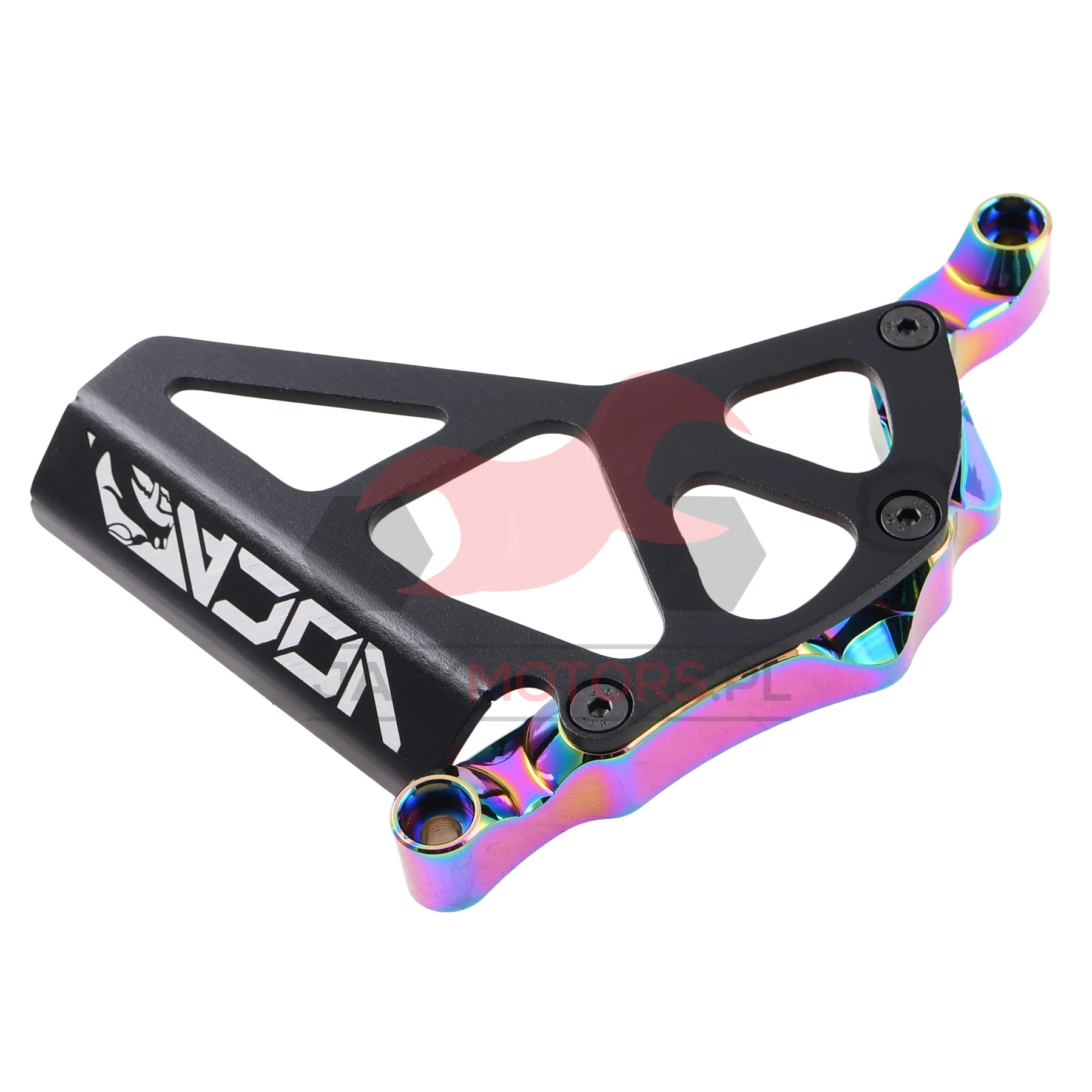 Pokrywa zębatki zdawczej VOCA racing czarno - neochromowa aluminium CNC Minarelli AM6 — ujęcie 2