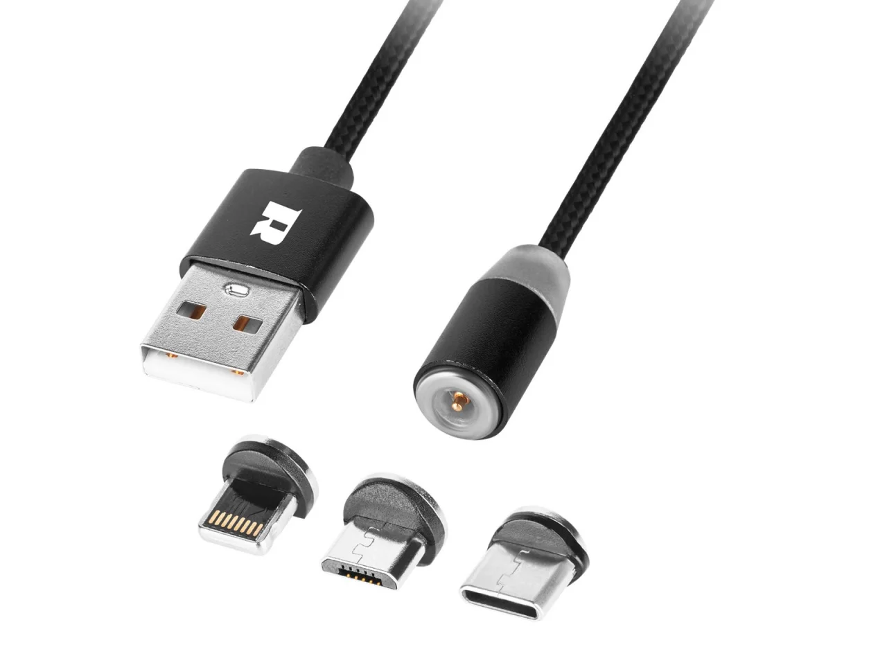 Kabel USB magnetyczny 3w1 microUSB / USB typu C / Lightning 100 cm czarny — ujęcie 3