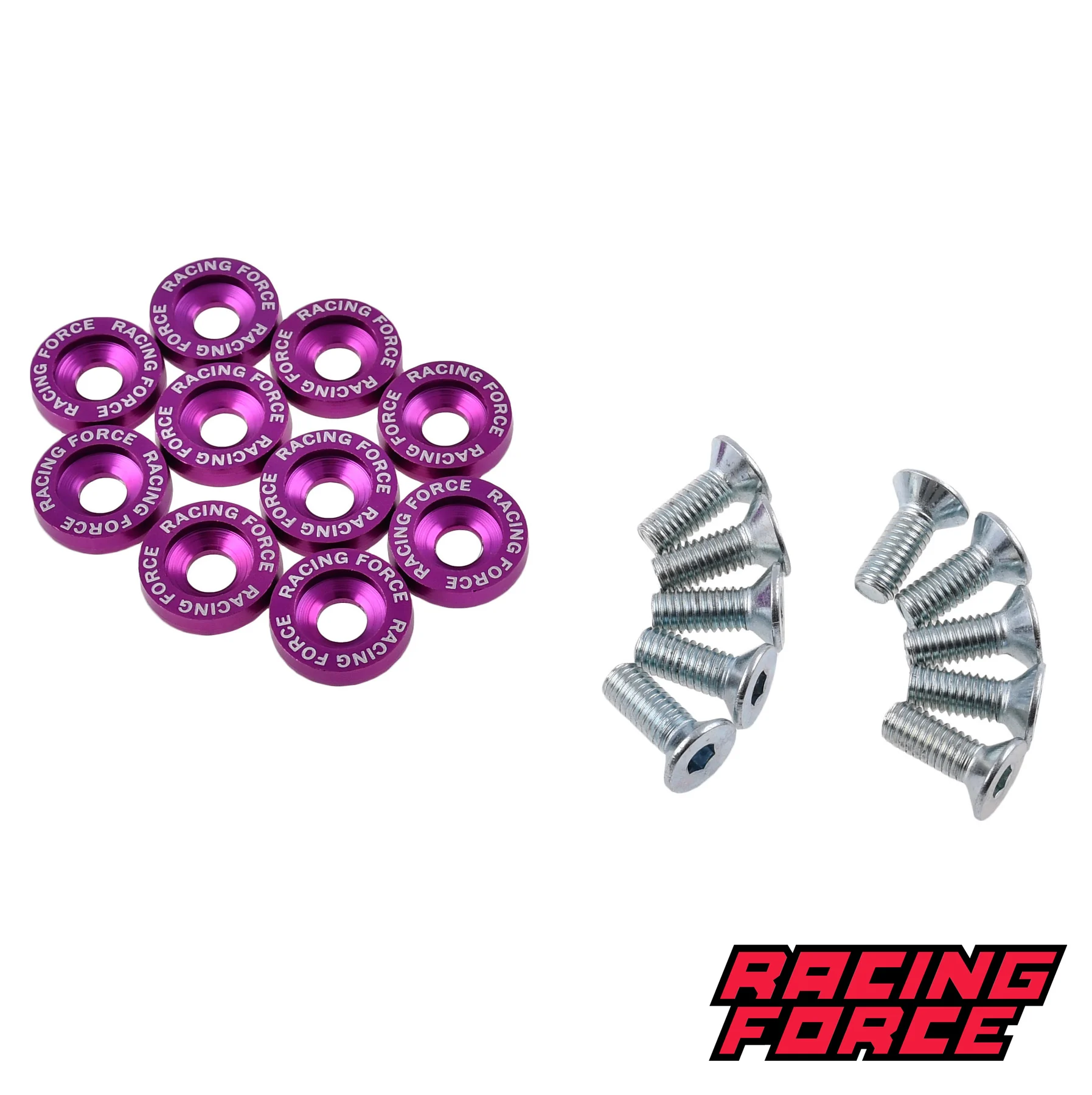 Ozdobne podkładki anodowane + śruby M6 fioletowe zestaw 10 szt. Racing Force — ujęcie 1