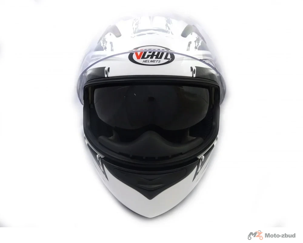 Kask VCAN model V122 white lns-gy integralny z blendą biało-szaro-czarny z grafiką M — ujęcie 2