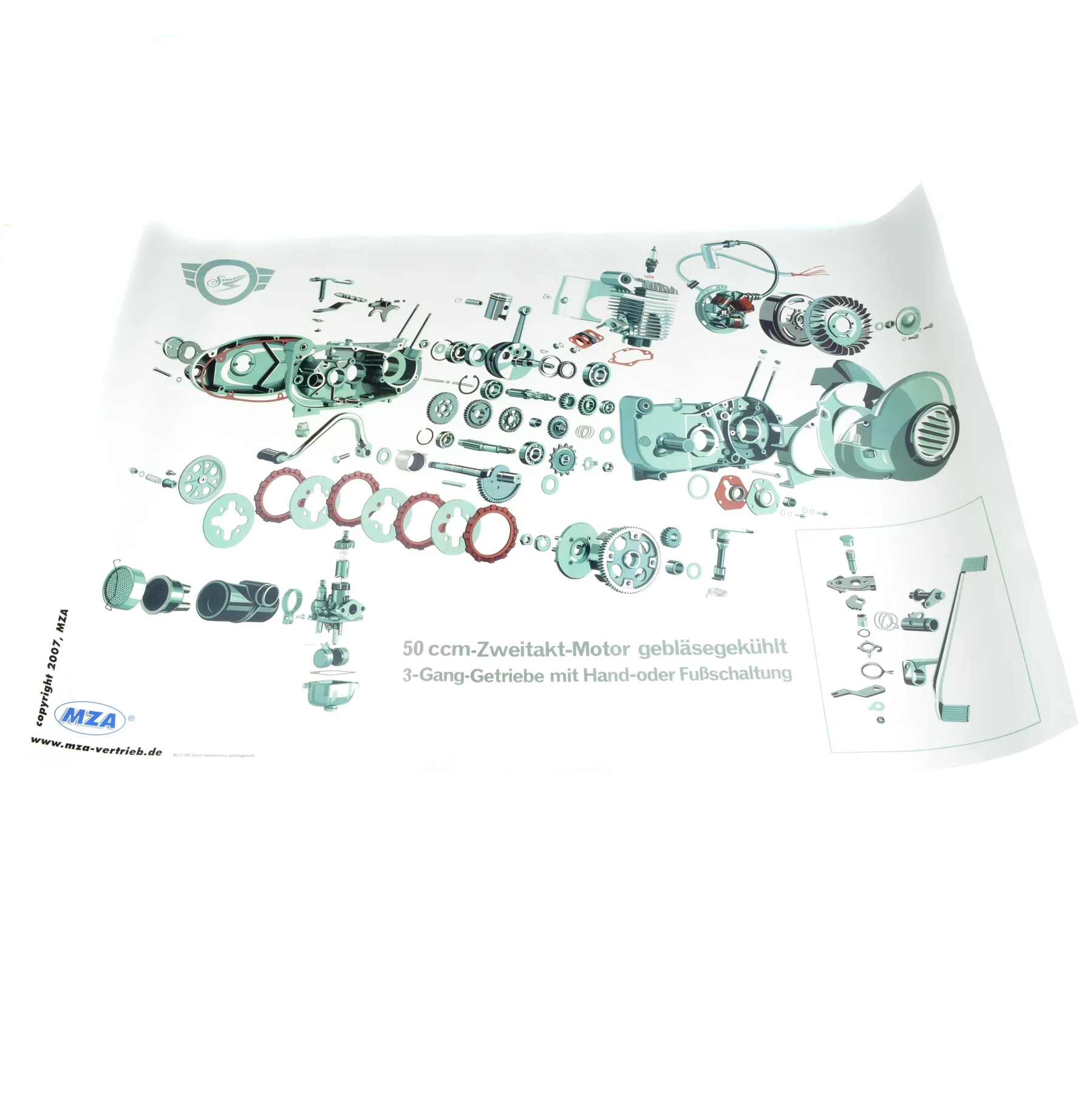 Plakat schemat silnika Simson KR51/1 DUO MZA — ujęcie 1