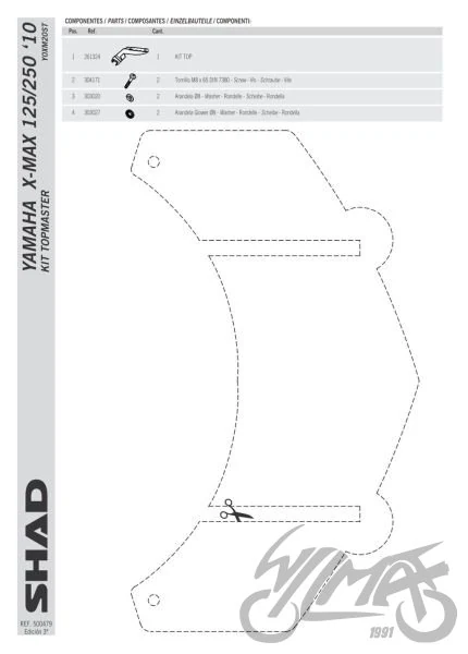 Stelaż kufra centralnego SHAD do Yamaha X-Max 125 / X-Max 250 — 2010–2013 — KSHY0XM20ST — ujęcie 3