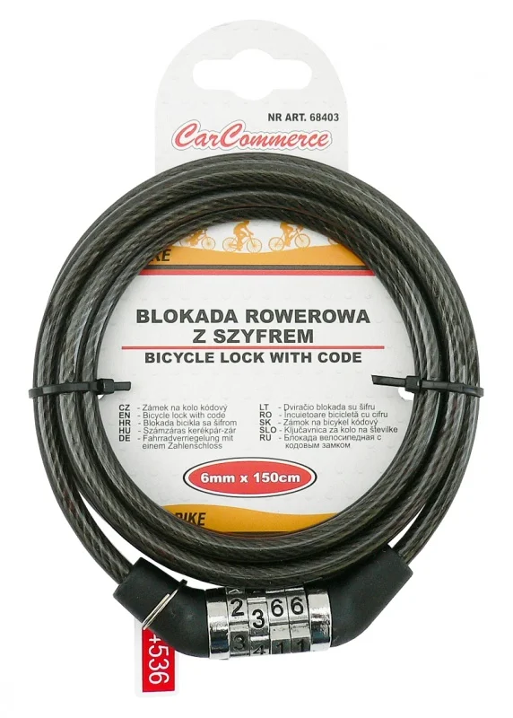 BLOKADA ROWEROWA 6mm x 150cm – szyfr fabryczny
