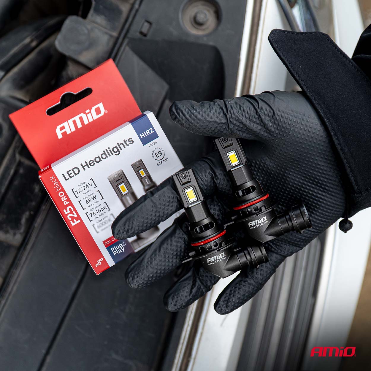 Żarówki samochodowe LED seria F25 PRO BLACK FULL CANBUS HIR2 68 W 12 V 24 V — ujęcie 3