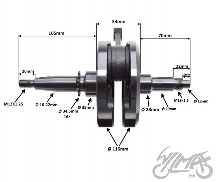 Wał korbowy do układu Suzuki GN125 200 cm³ — silnik SGN9996 — ujęcie 2