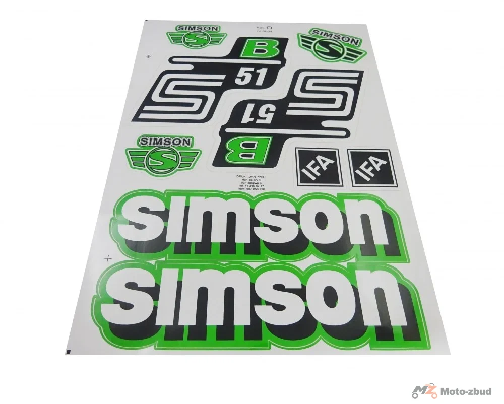 Nalepka Simson S-51 b zielony - komplet na pojazd (9szt)