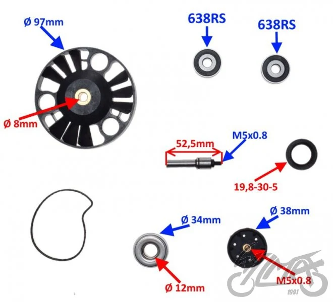 Zestaw naprawczy pompy cieczy do Aprilii Atlantic 125 i Piaggio — AY57226 — ujęcie 2