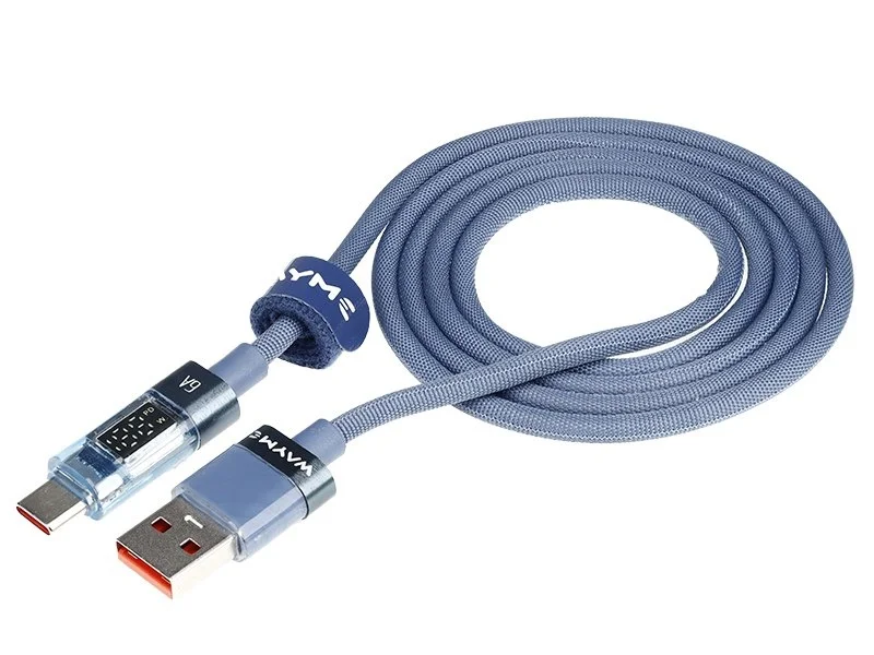 WAYME Kabel do ładowania i synchronizacji w oplocie z mikrofibry 100 cm USB > USB-C max 66W z wyświetlaczem niebieski — ujęcie 5