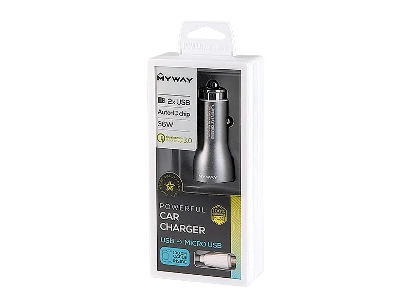 Ładowarka MYWAY 12/24V QC3.0 2xUSB MAX 4.2A + kabel USB > micro USB — ujęcie 4