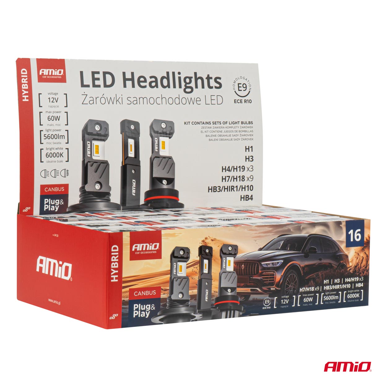 Żarówki samochodowe LED seria HYBRID H1 H3 H4 H7 HB3 HB4 6000K Canbus 16 komplet — ujęcie 2