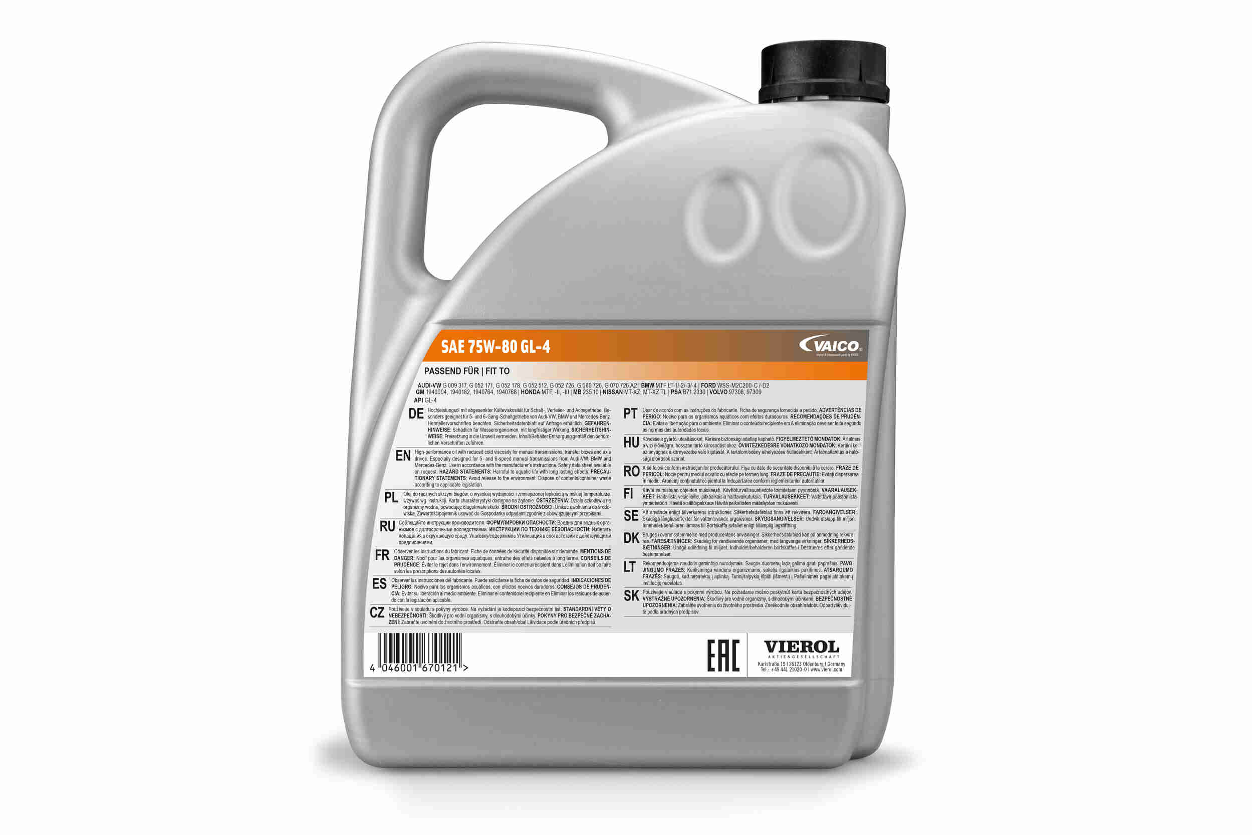 Olej przekładniowy 75W-80 GL-4/5 / 5 l VIEROL V60-0314 — ujęcie 2
