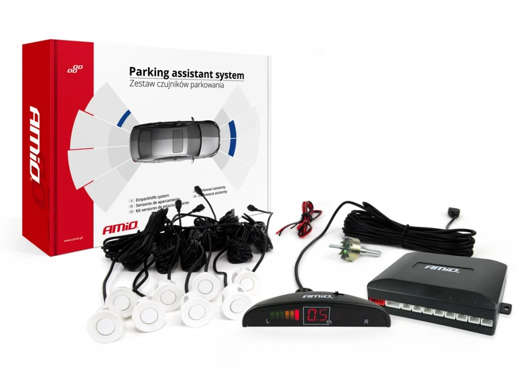 Czujnik cofania / parkowania LED (biały) 8 sensorów PRZÓD + TYŁ