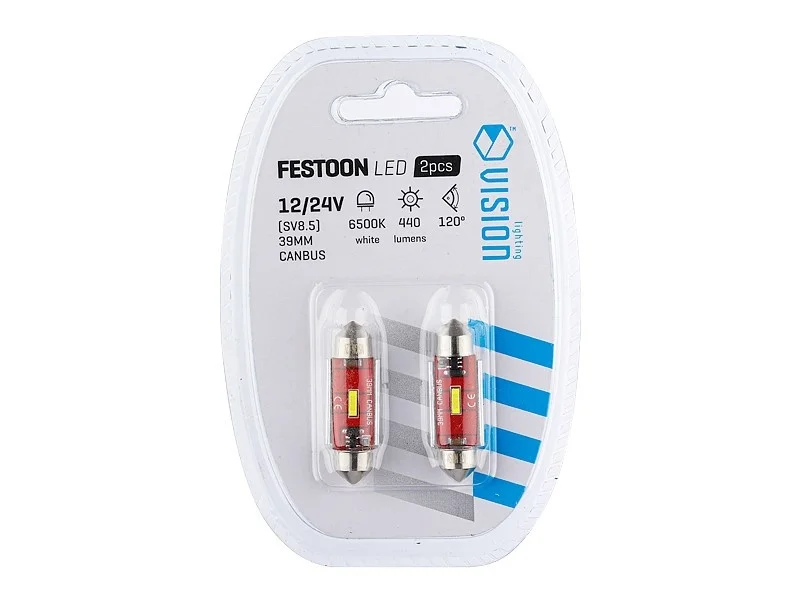 Żarówka rurkowa SV8.5 12V/24V 39mm 1xSMD1860 LED Festoon CANBUS NONPOLAR biała VISION (2szt.) — ujęcie 3