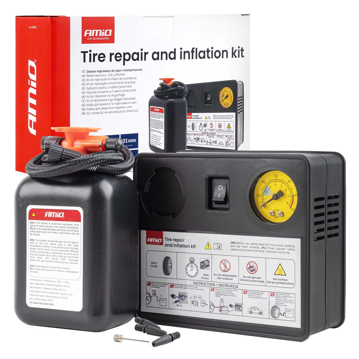 Zestaw naprawczy do opon z kompresorem 31mm 12V
