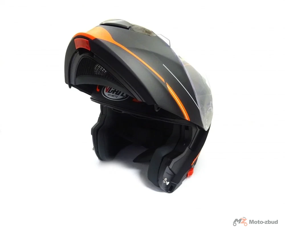 Kask VCAN model V271 fosh neon orange z podnoszoną szczęką i blendą czarny mat-pomarańczowy M — ujęcie 5