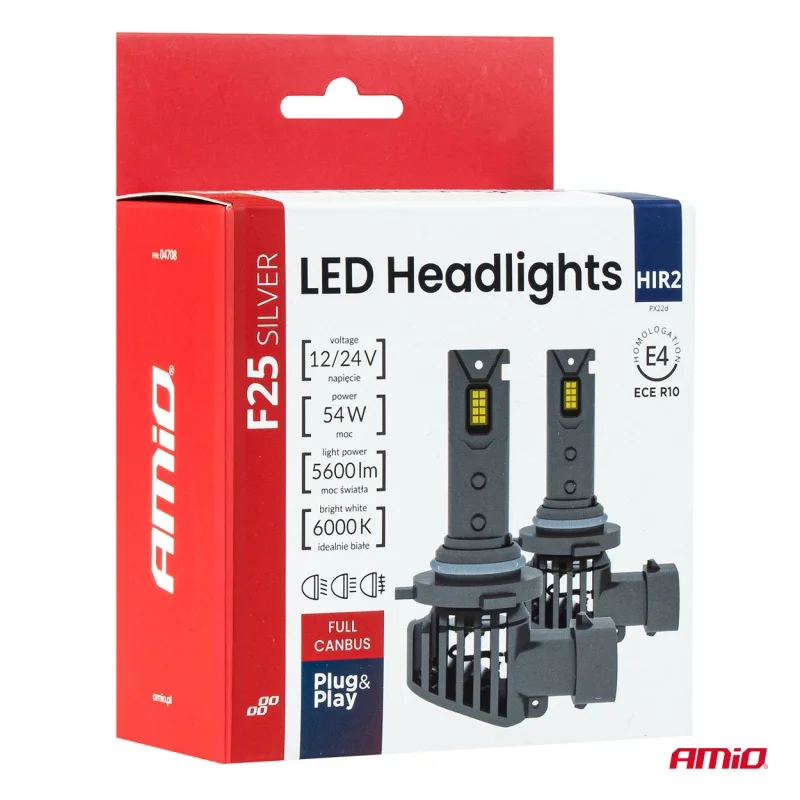 Żarówki samochodowe LED F25 SILVER FULL CANBUS 54W HIR2 9012 12V 24V — ujęcie 2