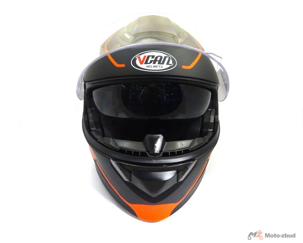 Kask VCAN model V271 fosh neon orange z podnoszoną szczęką i blendą czarny mat-pomarańczowy M — ujęcie 2