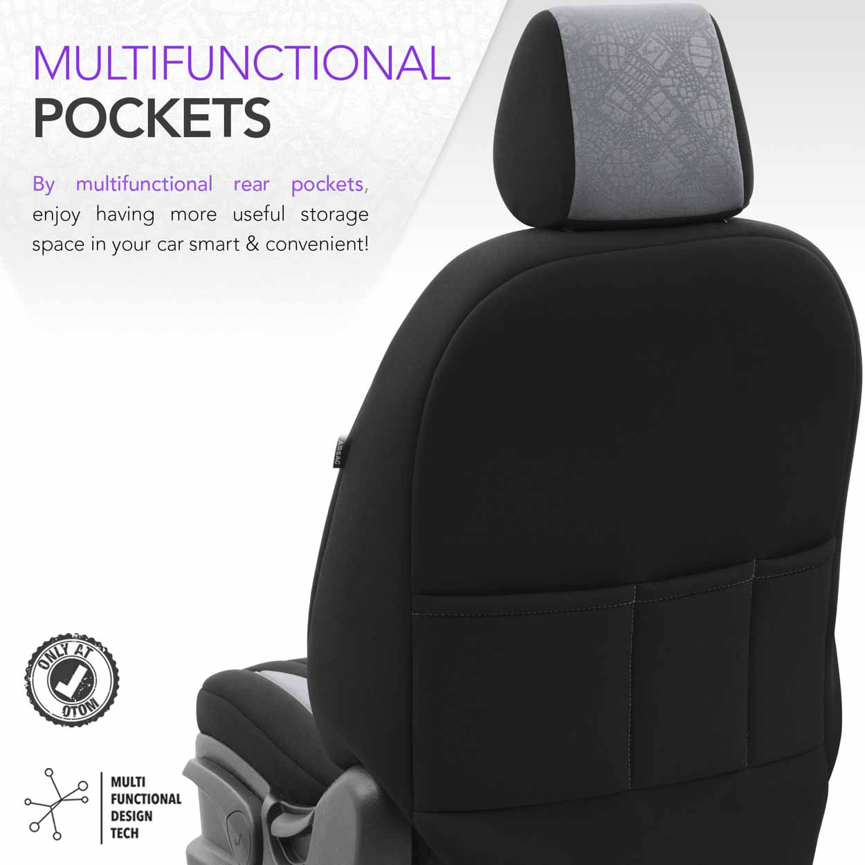 Komplet pokrowców na fotele samochodowe OTOM RUBY 1202 GREY/BLACK 3-ZIP — ujęcie 8