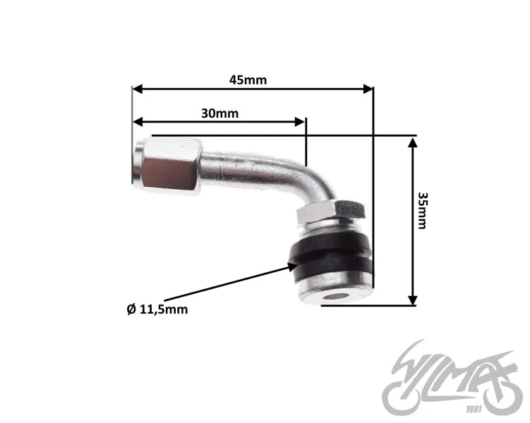 Wentyl koła kątowy skręcany — srebrny, 11,5 mm, długość 45 mm — ujęcie 2