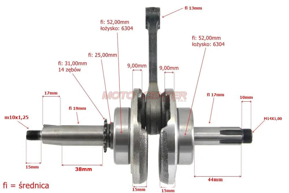 Wał korbowy 50 cm³ motorower 4T Junak, Romet, Zipp, Barton Motors — ujęcie 4
