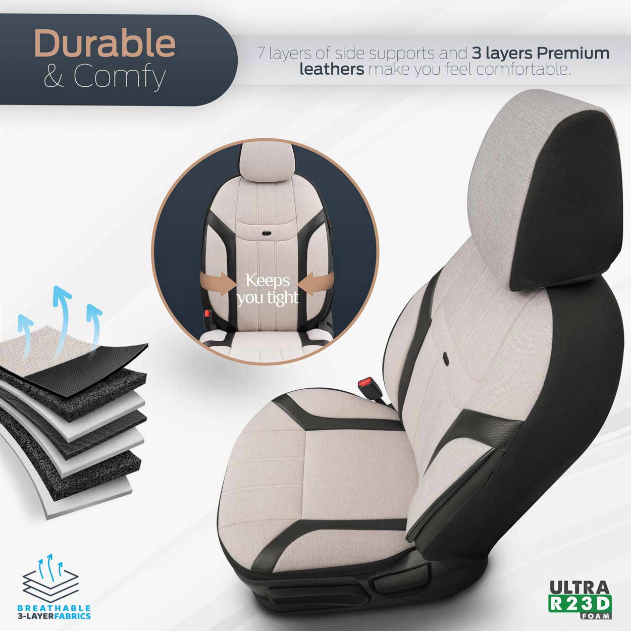 Komplet pokrowców na fotele samochodowe OTOM SWAN 503 BEIGE 3-ZIP — ujęcie 4