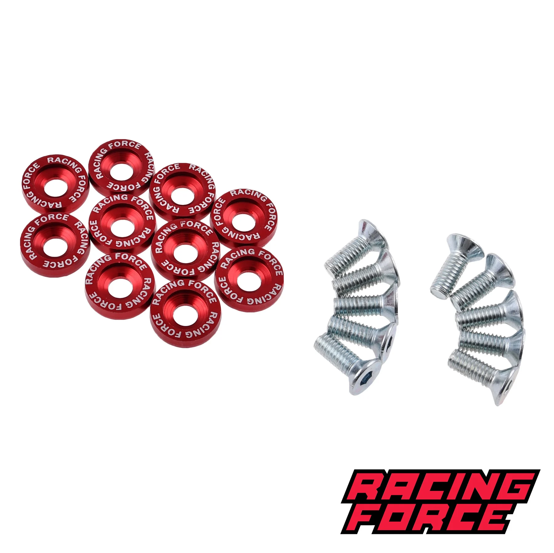 Ozdobne podkładki anodowane + śruby M6 czerwone zestaw 10 szt. Racing Force — ujęcie 1