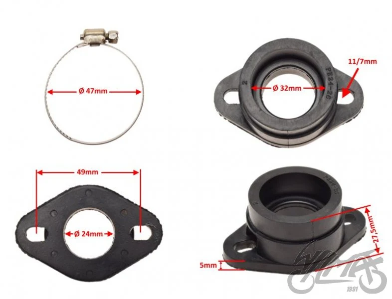 Króciec gaźnika PE22/24/26 — rozstaw 49 mm — ujęcie 3