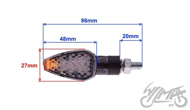 Kierunkowskazy LED carbon, biało-pomarańczowy klosz 12 V 1 W — para AM1330 — ujęcie 2