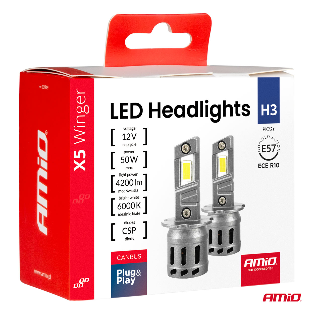 Żarówki samochodowe LED seria X5 Winger H3 6000K Canbus — ujęcie 5