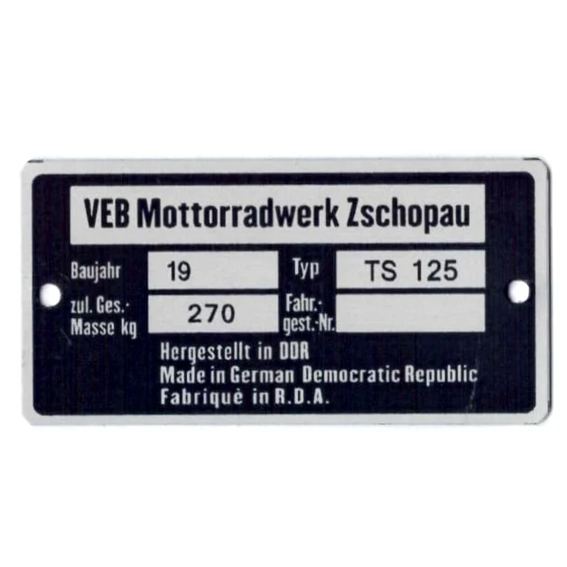Tabliczka znamionowa MZ TS 125 PL — ujęcie 2