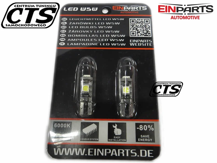 Żarówka W5W T10 12V 3 SMD5050 LED CANBUS biała (2szt.) — ujęcie 3