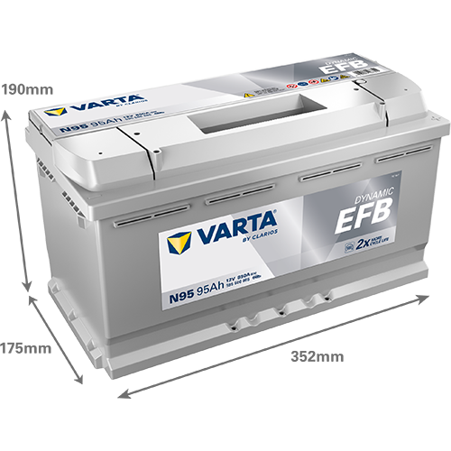 Akumulator 95 Ah 850A 352×175×190/P+ EFB Start-stop Varta 595500085K262 — ujęcie 2