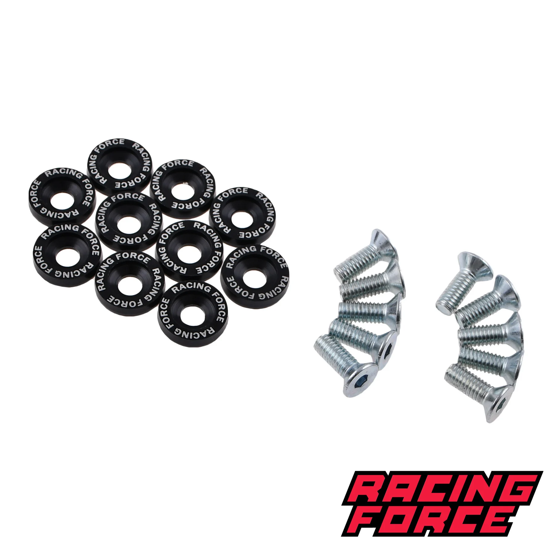Ozdobne podkładki anodowane + śruby M6 czarne zestaw 10 szt. Racing Force — ujęcie 1