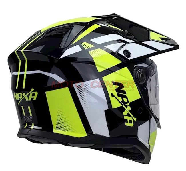 Kask crossowy Naxa CO4 czarno/żółty fluo 2XL szybka, blenda, pinlock — ujęcie 4