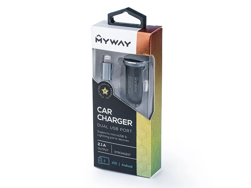 Ładowarka MYWAY 12/24V 2x USB 2.1A + kabel z zespoloną wtyczką microUSB + Lightning — ujęcie 2