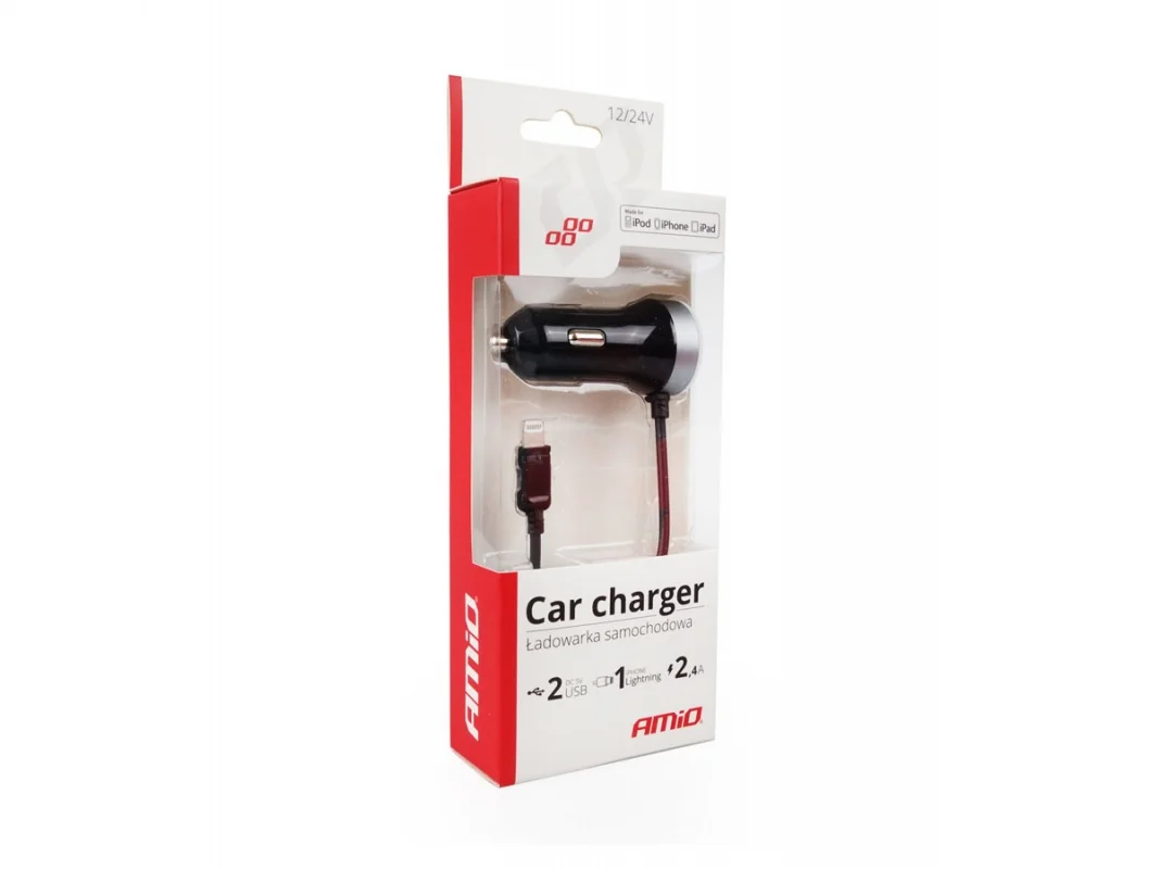 Ładowarka AMIO 12/24V 2xUSB + 1x iPhone lightning — ujęcie 2