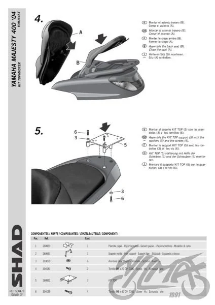 Stelaż kufra centralnego SHAD do Yamaha Majesty 400 / Majesty YP400 — ujęcie 4