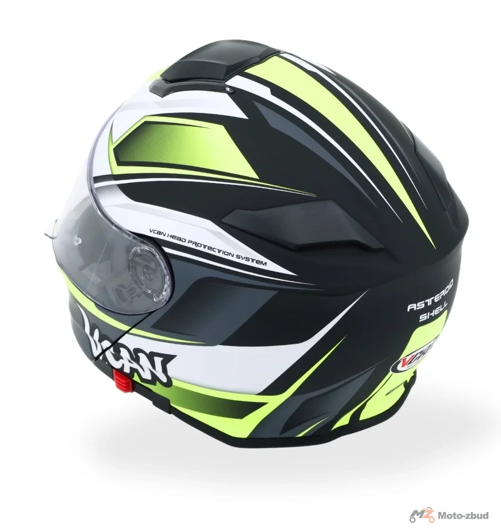 Kask VCAN model H271 asteroid galaxy fluo z podnoszoną szczęką i blendą czarno-biało-zielono matowy S — ujęcie 4