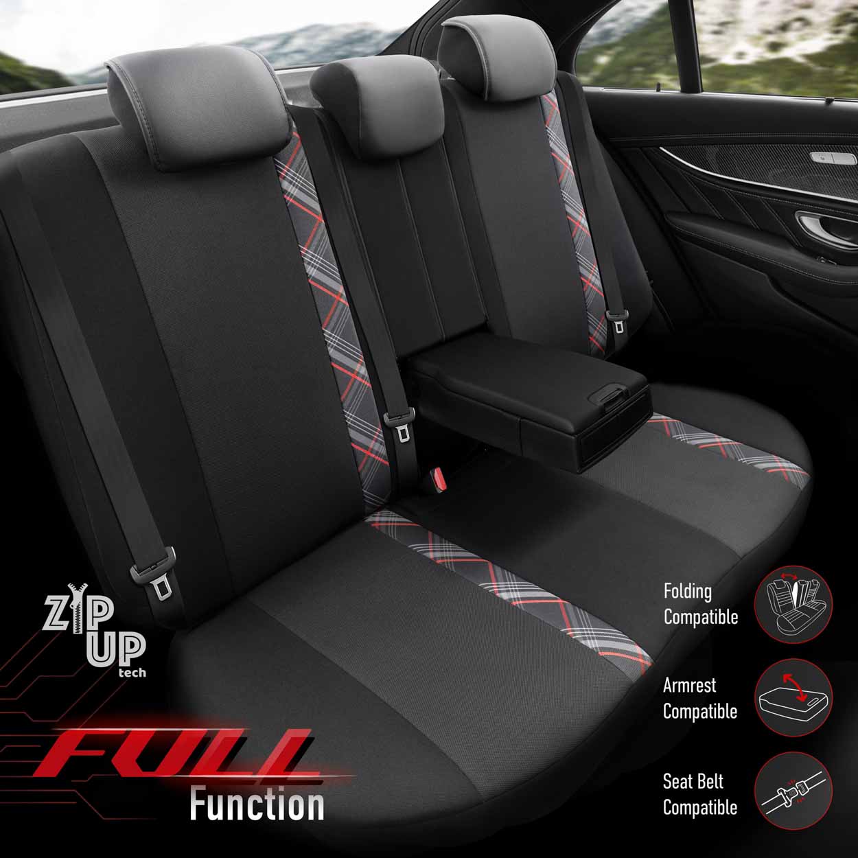 Komplet pokrowców na fotele samochodowe OTOM HORIZON 1801 RED 3-ZIP — ujęcie 3